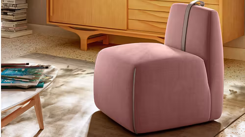 Fotoliu fara brate Gaia textil Brezza Pink + curea piele Le Mans Pink