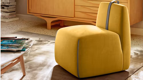 Fotoliu fara brate Gaia textil Brezza Yellow + curea piele Le Mans Grey
