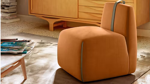 Fotoliu fara brate Gaia textil Terme Orange + curea piele Le Mans Dove