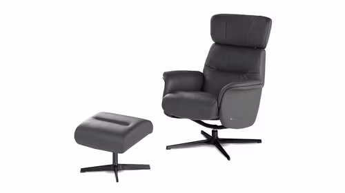 Fotoliu rotativ cu recliner + Pouf Love piele Grigio Scuro