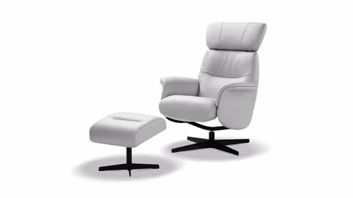Fotoliu rotativ cu recliner + Pouf Love piele Grigio Scuro
