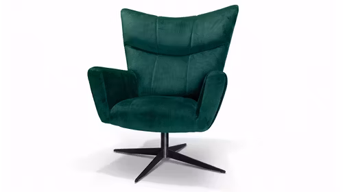 Fotoliu Jazz rotativ Velvet Monolith Dark Green, cu spatar curbat, tapiterie catifelata si baza pivotanta negru mat.