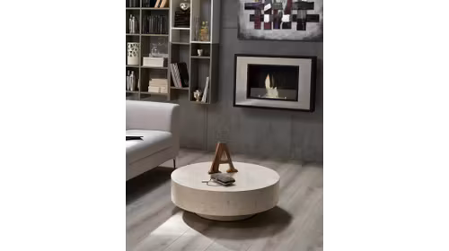 Masuta rotunda Round 1 cu baza din White Agate Fossil Stone, design modern minimalist Ø85 cm