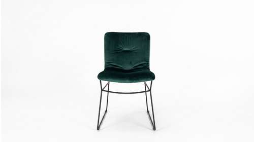 Scaun Annie Venice Forest Green, cu tapiterie verde si cadru metalic negru, potrivit pentru dining sau birou modern.