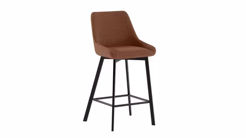 Scaun de bar Fox Rust cu sezut tapitat in stofa rust si picioare metalice negre, design modern si confortabil