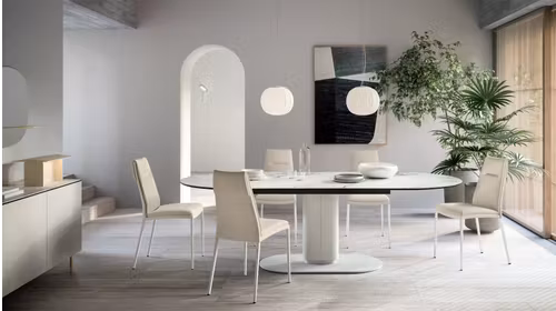 Masa Cameo ovala ceramica Silk White Marble 250x110