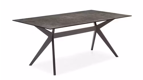 Masa Kent ceramica Lead Grey 180x90, cu cadru din lemn masiv negru si blat ceramic gri plumb.
