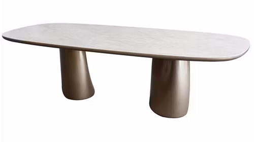 Masa Adria Ceramica + MDF Champagne 278x110x76 cm, cu blat ceramic FNZ-503P, margini rotunjite si doua picioare sculpturale din MDF Champagne S01.