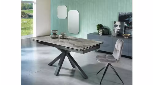 Masa Extensibila Ceramica 1 Marmo Antracite, cu structura metalica antracit si blat ceramic pe sticla securizata.