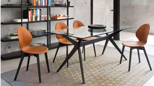 Masa Kent Matt Black + blat sticla transparent 160cm