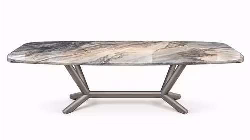 Masa Planer CrystalArt Titanium Embossed 240 cm, produs expus, cu baza geometrica si blat cu aspect marmorat.