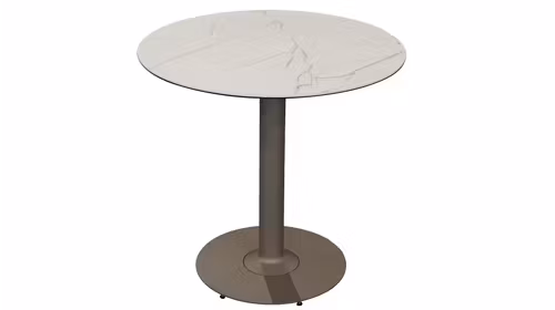Masa Goya Ceramic + MDF + Natural Stone 220x108x76 cm, cu blat ceramic VG811L, colturi rotunjite si picioare sculpturale din MDF cu finisaj Concrete Beige.
