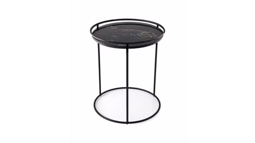 Masuta de cafea Atollo Matt Black/Calacatta Black Marble 42.5 cm, cu structura metalica subtire si blat elegant.