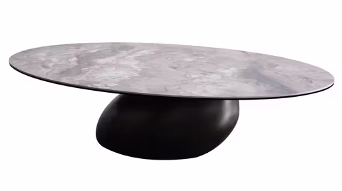 Masuta de cafea Menorca Ceramica KL-355/Bronze, cu blat ceramic inspirat de piatra naturala, baza curbata Bronze Lacquered si dimensiuni 135,5x80x35 cm.