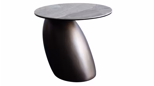 Masuta de cafea Menorca Ceramica KL-355/Bronze, cu blat ceramic cu efect de piatra naturala, baza curbata Bronze Lacquered si dimensiuni D53,5xH48,5 cm.