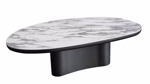 Masuta de cafea Roca Ceramica + MDF 123x78 cm, cu blat ceramic FMG-019 cu efect de marmura alba si venaturi gri, baza sculpturala din metal Cross Bronze S02.