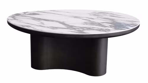 Masuta de cafea Roca Ceramica + MDF 98x73,5x36 cm, cu blat ceramic FMG-019 cu efect de marmura alba, venaturi gri si baza metalica Cross Bronze S02.