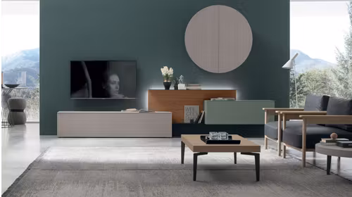 Mobilier living Atlante AT118 OC Onice + MT Alpaca + Metal Antracite + Noce Ambra + LED