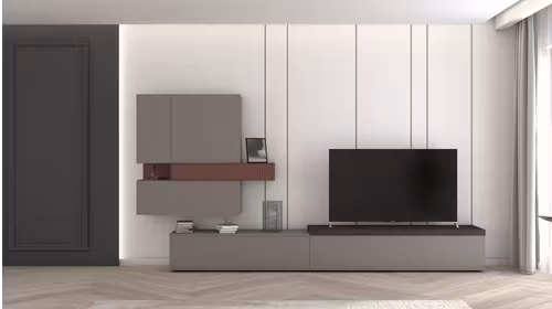 Mobilier living Atlante AT134 OC Arena + OC Tabasco + Top Legno Rovere Moka + Led