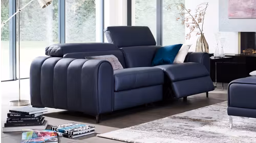 Canapea liniara cu recliner Lulu Piele Torello Blu, dreapta