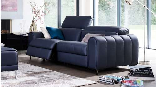 Canapea liniara cu recliner Lulu Piele Torello Blu, stanga