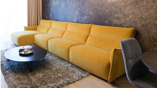 Canapea cu sezlong Stupore 4 locuri Brezza Mustard, stanga