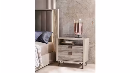 Noptiera Jupiter compartiment deschis + 2 sertare Pearl Line High Gloss + Eco Stone Matte