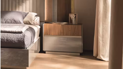 Noptiera Corso Como Beige High Gloss + Walnut Fluted