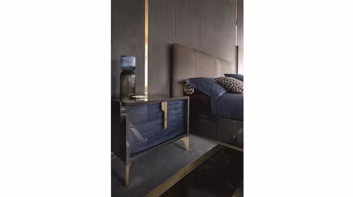 Noptieră Oceanum cu 2 sertare, finisaj Blue/Grey, design modern din MDF și PAL furniruit