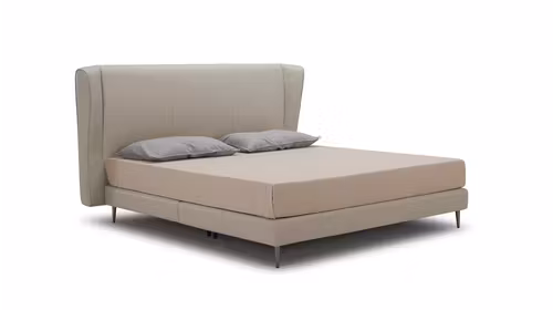Pat Leonardo 180x200 cm, tapitat in piele Madrid Dark Grey, cu somiera inclusa si design modern pentru dormitor.