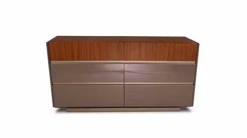 Comoda Corso Como 6 sertare Beige High Gloss + Walnut Fluted