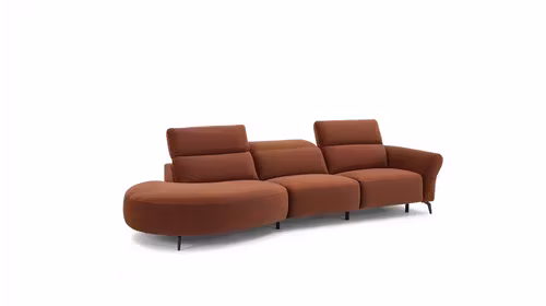 Canapea cu sezlong si recliner Lira textil Pumpkin, stanga