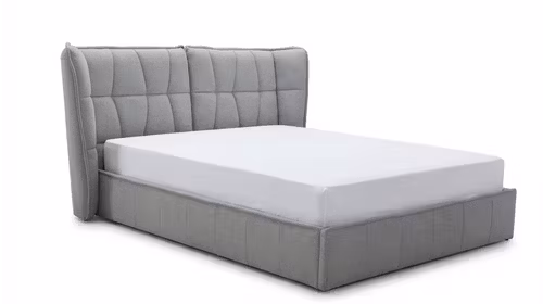 Pat Shannon 180x200 cm tapițat în material textil gri deschis, cu tăblie capitonată și design modern.