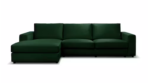 Canapea de colt cu sezlong Riva, textil Dark Green, stanga