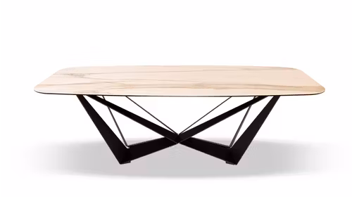 Masă Skorpio Keramik cu blat Calacatta Golden și structură Metal Graphite, design modern și elegant pentru dininguri contemporane.