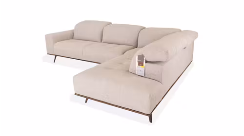 Canapea de colț Scacco în finisaj textil Minerva Platinum, colț dreapta, design modern și elegant, ideală pentru livinguri contemporane.
