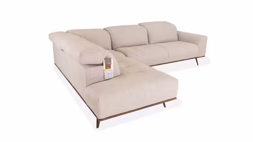 Canapea de colț Scacco în finisaj textil Minerva Platinum, colț dreapta, design modern și elegant, ideală pentru livinguri contemporane.