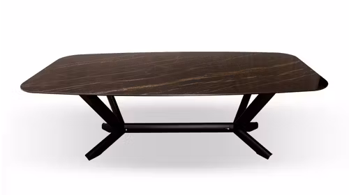Masă Planer Ceramica Glossy Portoro 240 cm cu blat ceramic negru lucios și vene aurii, structură metalică modernă.