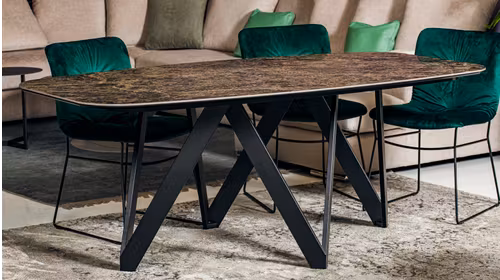 Masa eliptica Cartesio Emperador Marble/Matt Black, cu design inedit si eleganta contemporana.