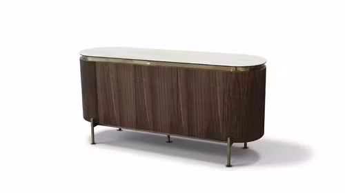 Bufet Ruiz cu top din ceramica KL-359, structura Walnut Veneer si detalii Titanium Gold, cu design elegant pentru living sau dining.