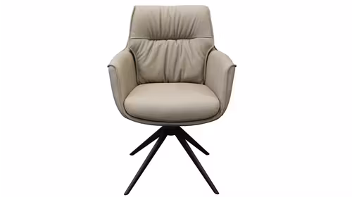 Scaun rotativ Circulo Piele Beige/Bronze, cu tapiterie din piele MDL-03 Beige, spatar inalt si picioare in finisaj Bronze N6.