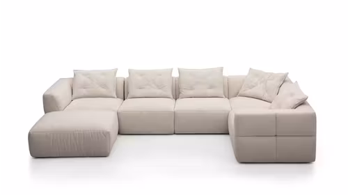 Canapea de colt modulara cu ottoman Sophia tapitata textil Beige, canapea moderna pentru living