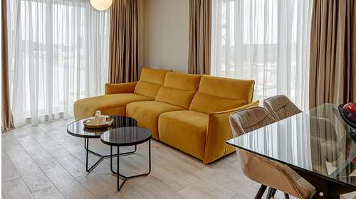 Canapea cu sezlong Stupore Brezza Mustard, stanga