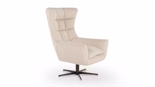 Fotoliu rotativ Jacob tapitat cu material Flash Dance Burro, design elegant inspirat de stilul bergere, cu baza metalica neagra