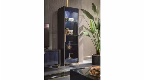 Vitrina Oceanum dreapta, cu sticla si finisaj lucios albastru, mobilier modern pentru living