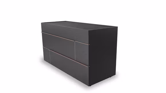 Comoda Hashtag cu 3 sertare, finisaj Antracite si top Cemento Scuro, cu design modern si linii geometrice contrastante