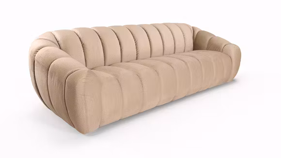 Canapea liniara 4 locuri Lena catifea Beige, produs expus, cu design modern si tapiterie eleganta.