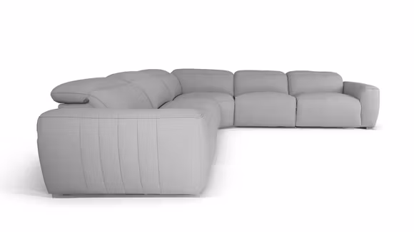 Canapea de colt modulara 3P+3P cu 2 reclinere Cassio piele Umbria Quiet Grey