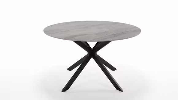 Masa Robin rotunda cu top din piatra sinterizata Gray si structura metalica Black, diametru 130 cm.