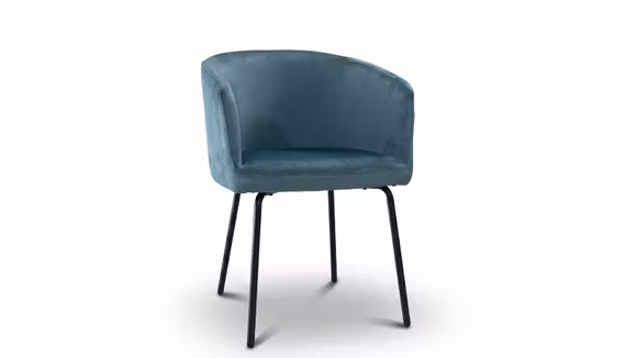 Scaun Will textil Davis Monolith Blue, cu tapiterie albastru petrol, spatar curbat, brate integrate si picioare metalice negre.